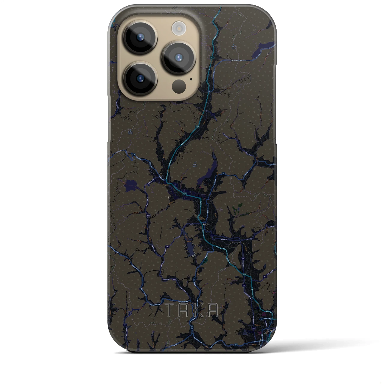 【多可】地図柄iPhoneケース（バックカバータイプ・ブラック）iPhone 14 Pro Max 用