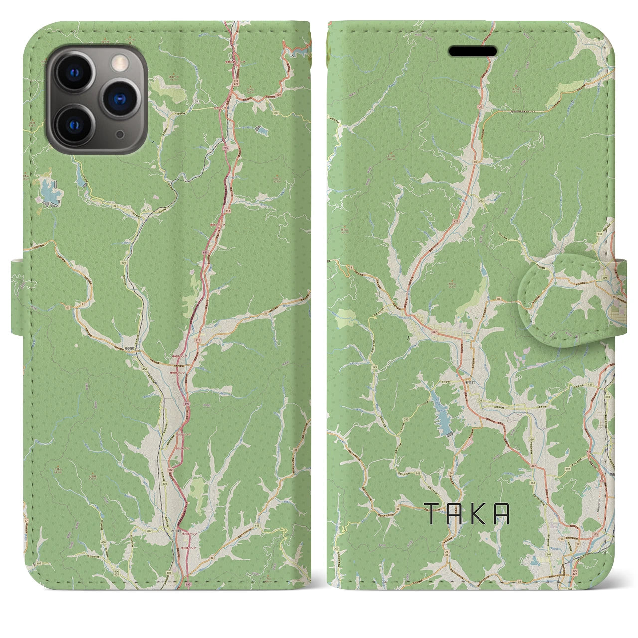 【多可】地図柄iPhoneケース（手帳両面タイプ・ナチュラル）iPhone 11 Pro Max 用