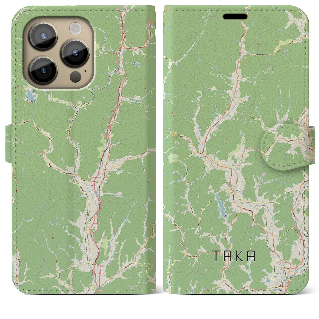 【多可】地図柄iPhoneケース（手帳両面タイプ・ナチュラル）iPhone 14 Pro Max 用