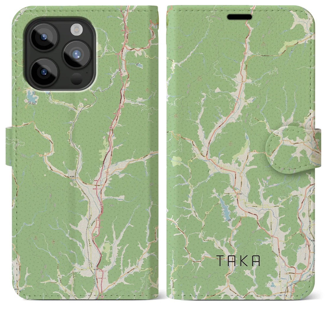 【多可】地図柄iPhoneケース（手帳両面タイプ・ナチュラル）iPhone 15 Pro Max 用
