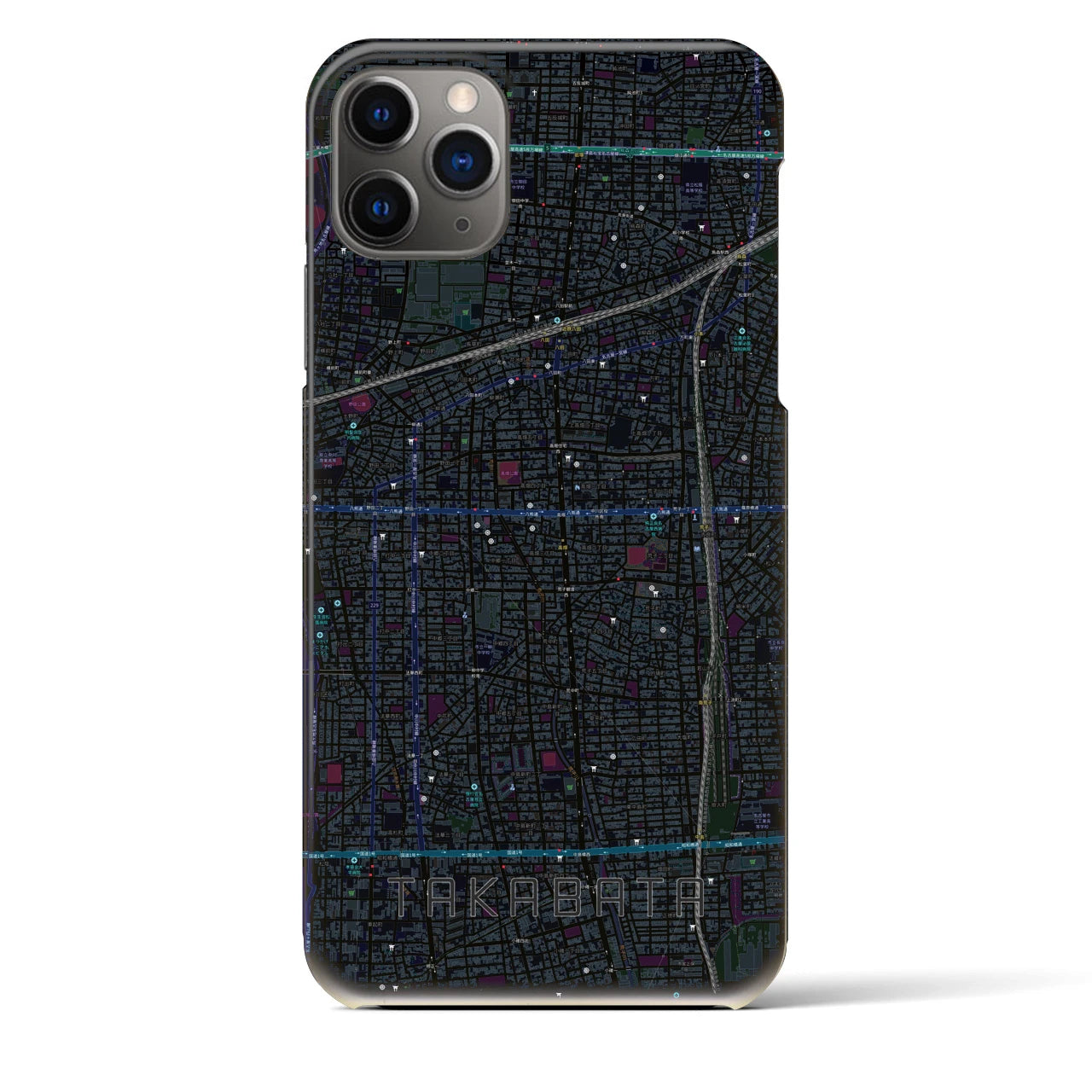 【高畑】地図柄iPhoneケース（バックカバータイプ・ブラック）iPhone 11 Pro Max 用