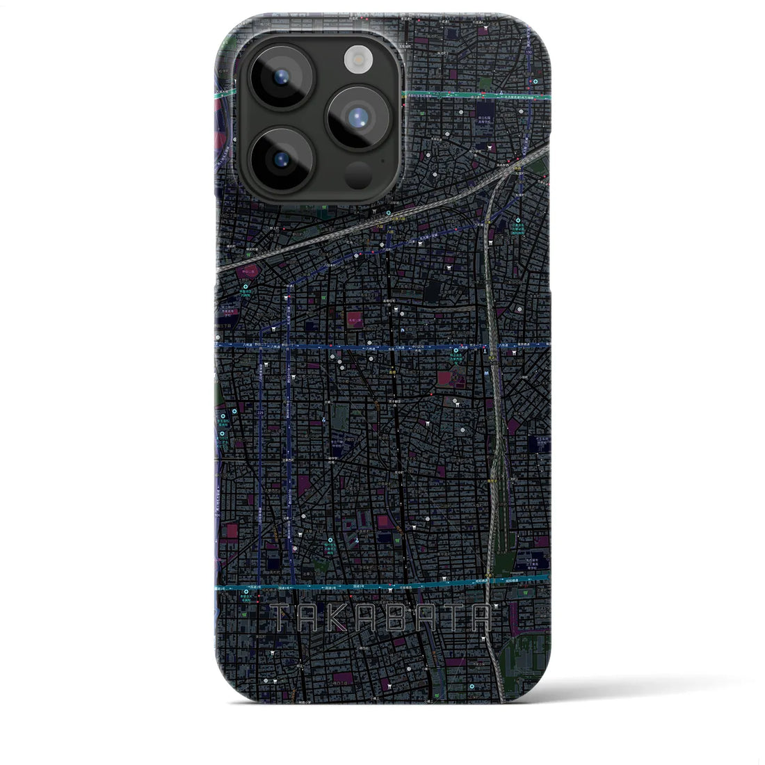 【高畑】地図柄iPhoneケース（バックカバータイプ・ブラック）iPhone 15 Pro Max 用