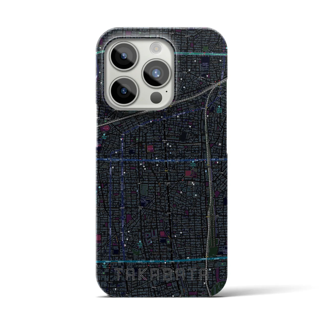 【高畑】地図柄iPhoneケース（バックカバータイプ・ブラック）iPhone 15 Pro 用