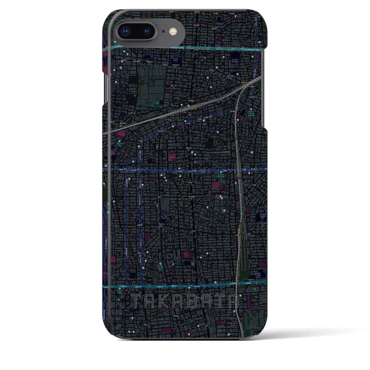 【高畑】地図柄iPhoneケース（バックカバータイプ・ブラック）iPhone 8Plus /7Plus / 6sPlus / 6Plus 用
