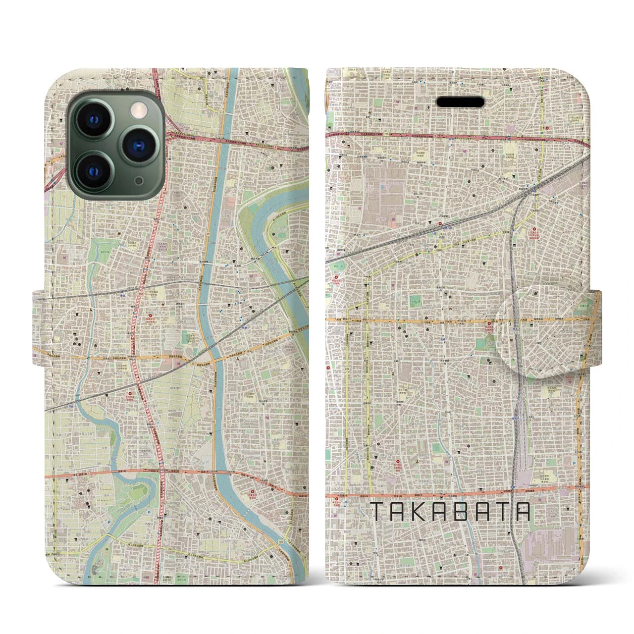 【高畑（愛知県）】地図柄iPhoneケース（手帳タイプ）ナチュラル・iPhone 11 Pro 用