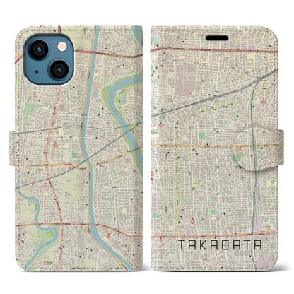 【高畑（愛知県）】地図柄iPhoneケース（手帳タイプ）ナチュラル・iPhone 13 用