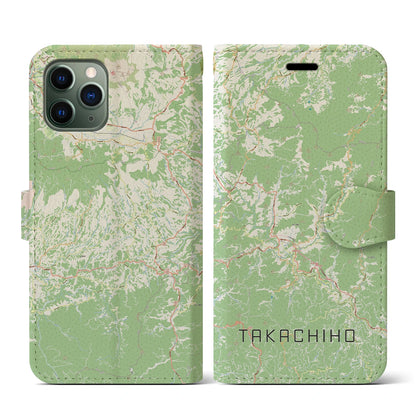 【高千穂（宮崎県）】地図柄iPhoneケース（手帳タイプ）ナチュラル・iPhone 11 Pro 用