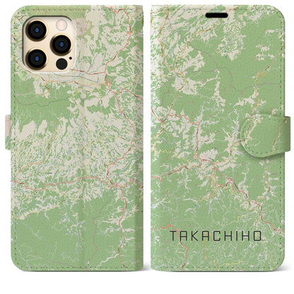 【高千穂（宮崎県）】地図柄iPhoneケース（手帳タイプ）ナチュラル・iPhone 12 Pro Max 用