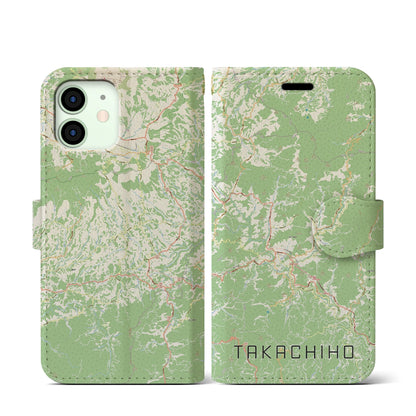 【高千穂（宮崎県）】地図柄iPhoneケース（手帳タイプ）ナチュラル・iPhone 12 mini 用