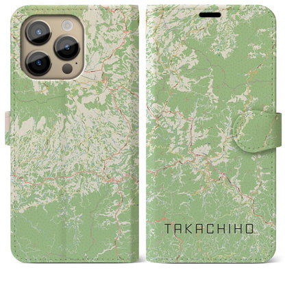 【高千穂（宮崎県）】地図柄iPhoneケース（手帳タイプ）ナチュラル・iPhone 14 Pro Max 用