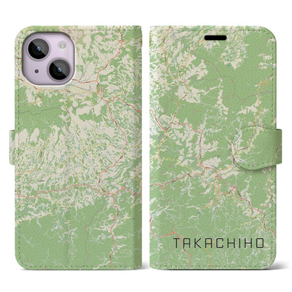 【高千穂（宮崎県）】地図柄iPhoneケース（手帳タイプ）ナチュラル・iPhone 14 用