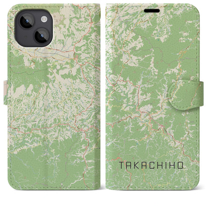 【高千穂（宮崎県）】地図柄iPhoneケース（手帳タイプ）ナチュラル・iPhone 14 Plus 用