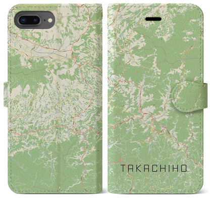【高千穂（宮崎県）】地図柄iPhoneケース（手帳タイプ）ナチュラル・iPhone 8Plus /7Plus / 6sPlus / 6Plus 用