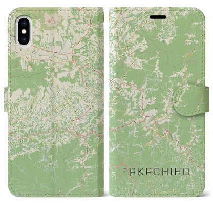 【高千穂（宮崎県）】地図柄iPhoneケース（手帳タイプ）ナチュラル・iPhone XS Max 用