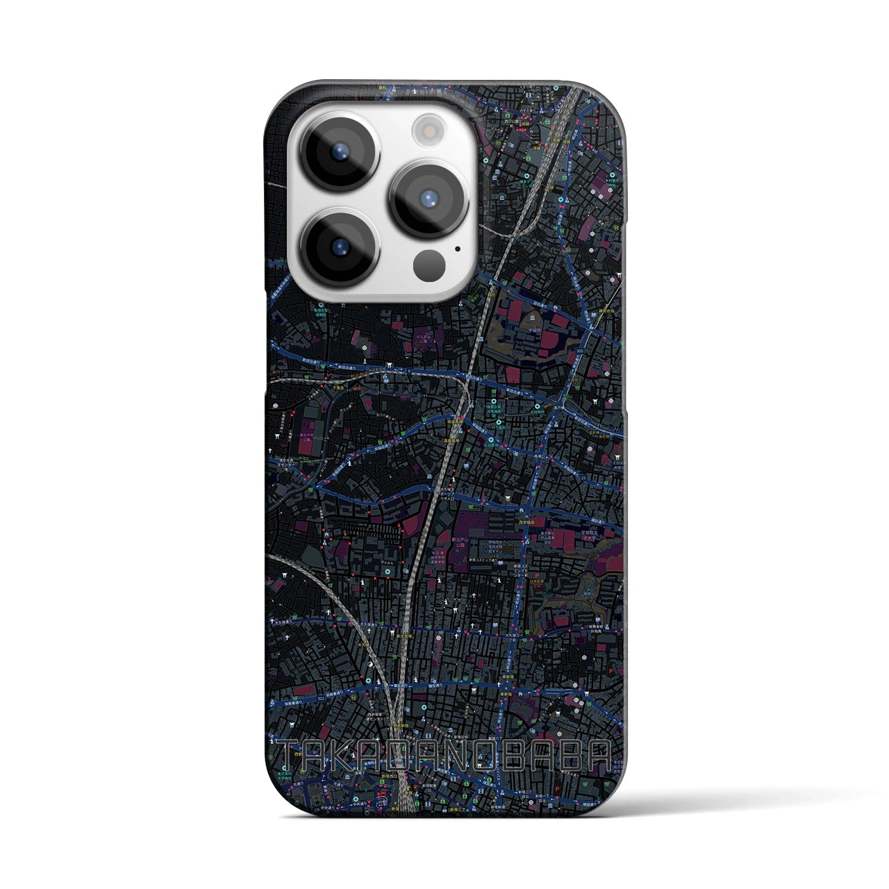 【高田馬場】地図柄iPhoneケース（バックカバータイプ・ブラック）iPhone 14 Pro 用