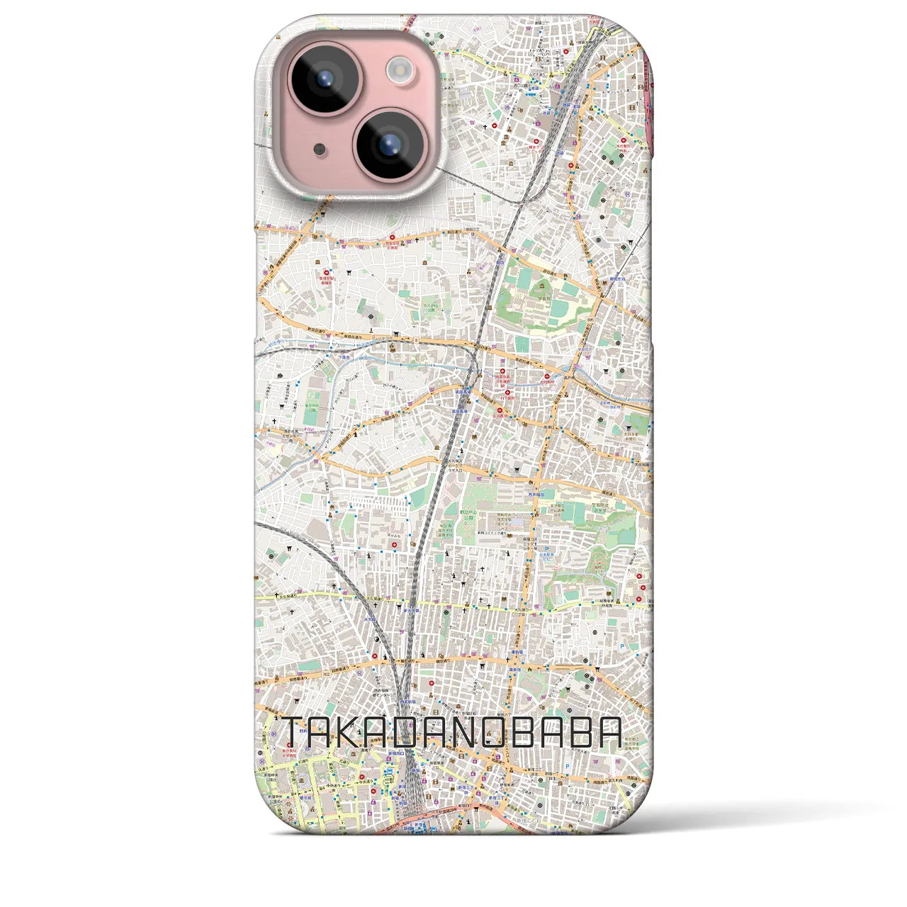 【高田馬場】地図柄iPhoneケース（バックカバータイプ・ナチュラル）iPhone 15 Plus 用