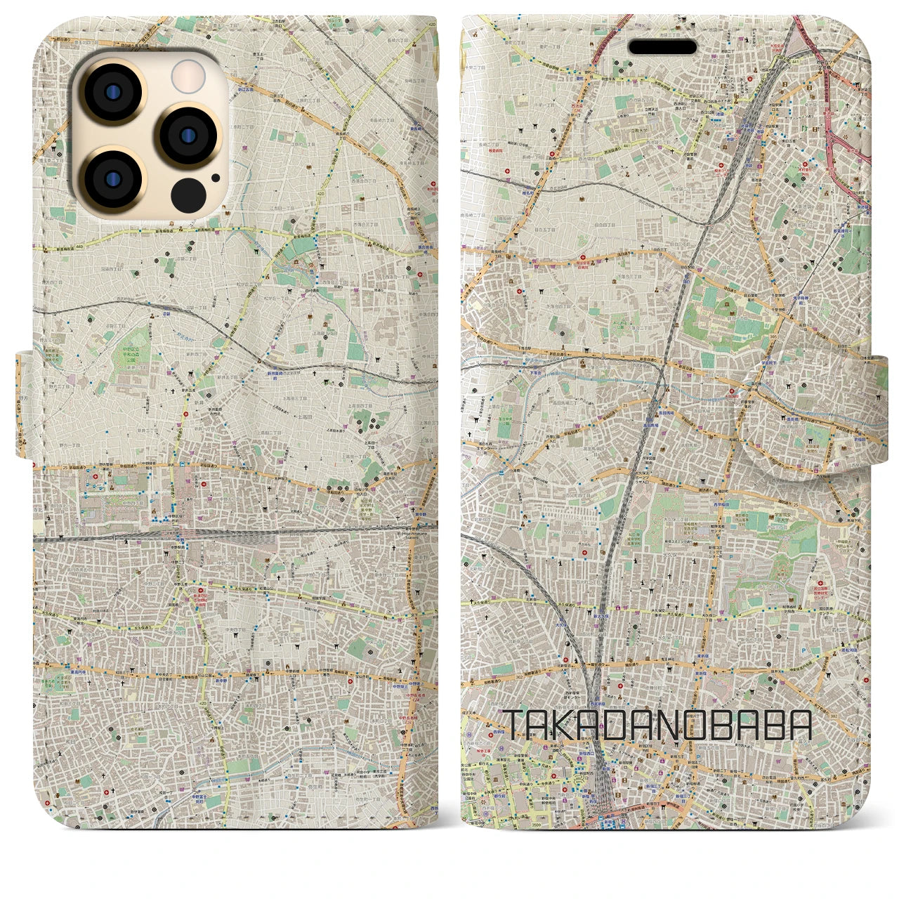 【高田馬場】地図柄iPhoneケース（手帳両面タイプ・ナチュラル）iPhone 12 Pro Max 用