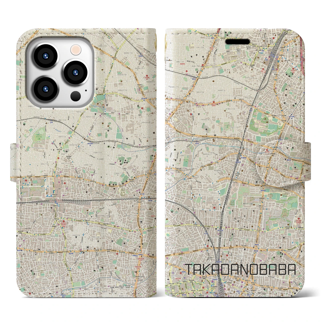 【高田馬場】地図柄iPhoneケース（手帳両面タイプ・ナチュラル）iPhone 13 Pro 用