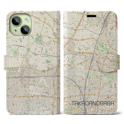【高田馬場（東京都）】地図柄iPhoneケース（手帳タイプ）ナチュラル・iPhone 15 用