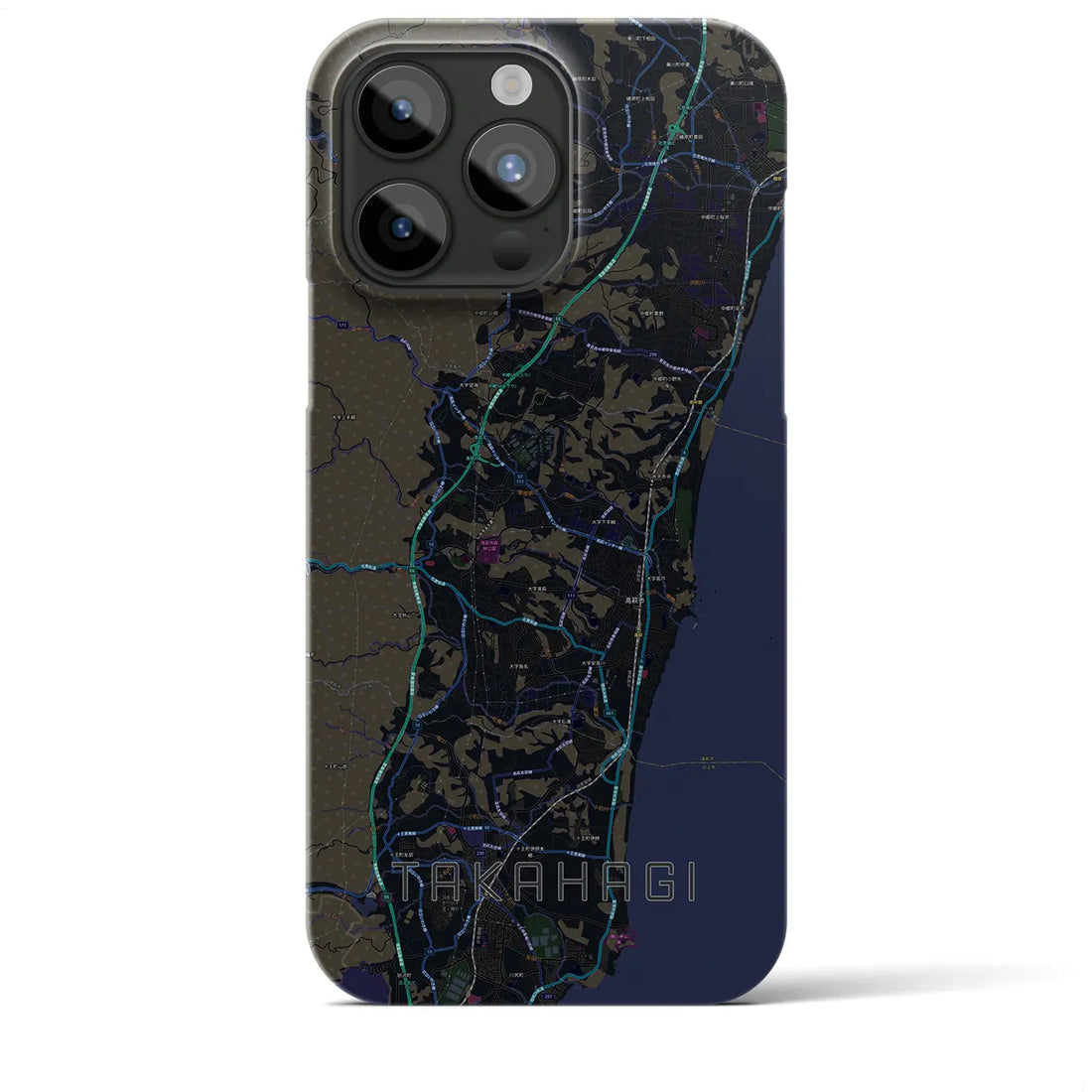 【高萩】地図柄iPhoneケース（バックカバータイプ・ブラック）iPhone 15 Pro Max 用