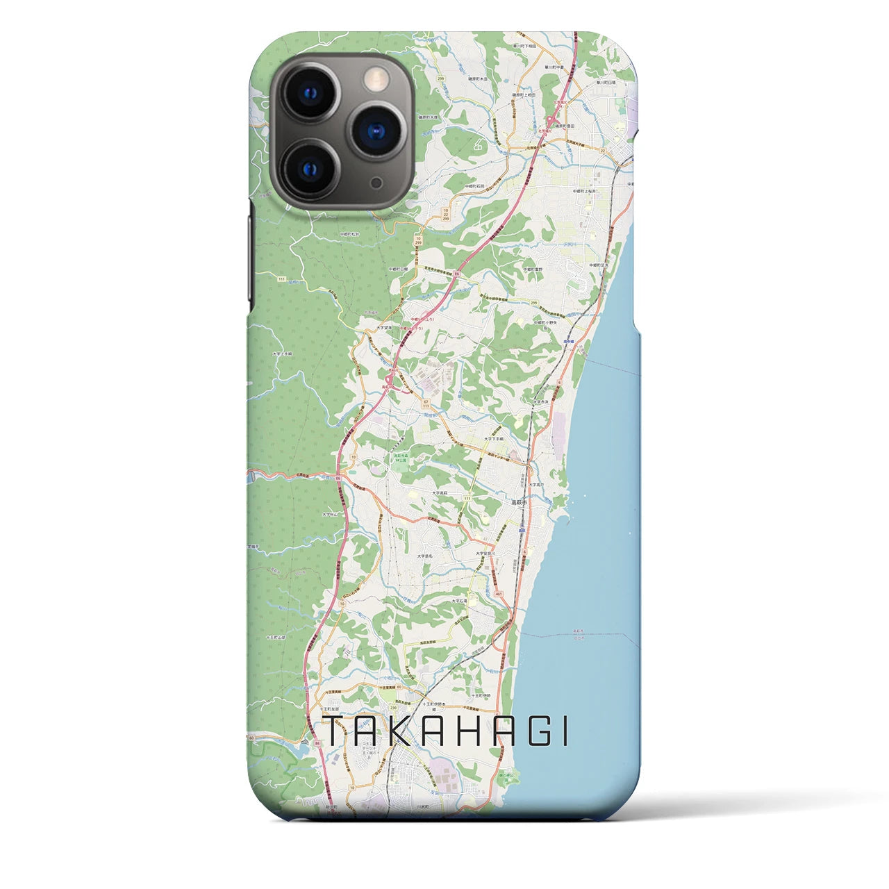 【高萩】地図柄iPhoneケース（バックカバータイプ・ナチュラル）iPhone 11 Pro Max 用