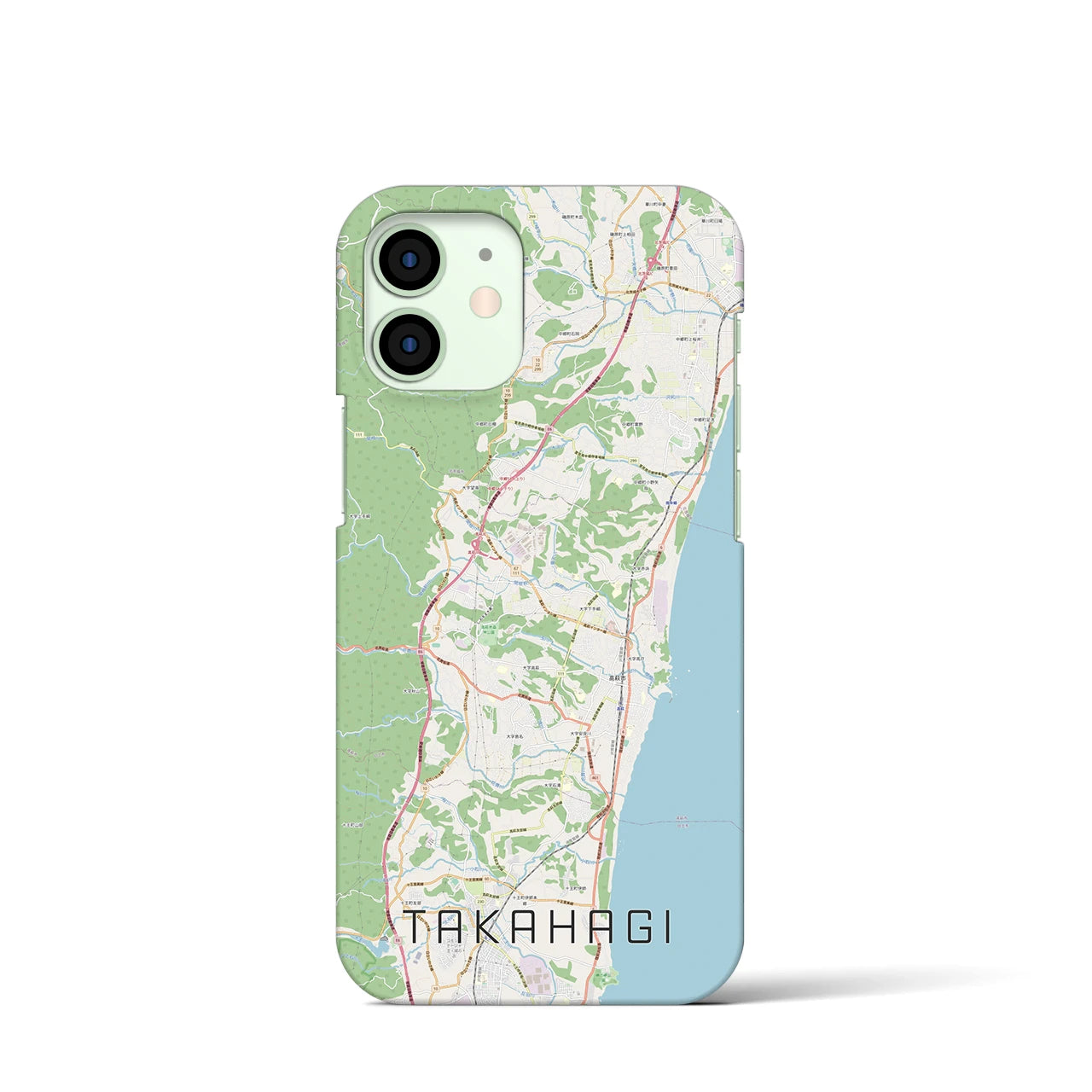 【高萩】地図柄iPhoneケース（バックカバータイプ・ナチュラル）iPhone 12 mini 用