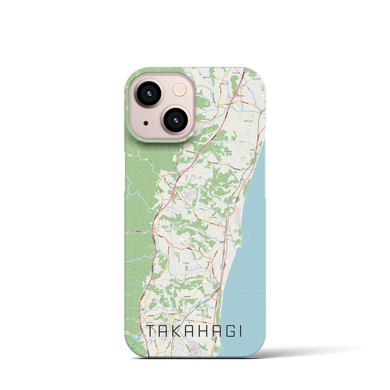 【高萩】地図柄iPhoneケース（バックカバータイプ・ナチュラル）iPhone 13 mini 用
