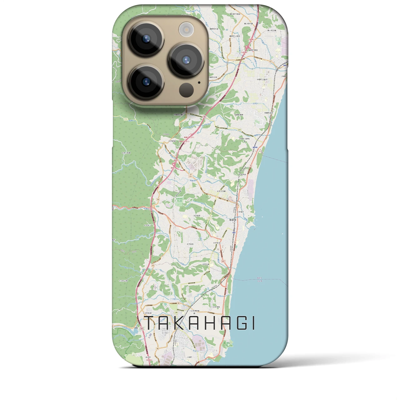 【高萩】地図柄iPhoneケース（バックカバータイプ・ナチュラル）iPhone 14 Pro Max 用