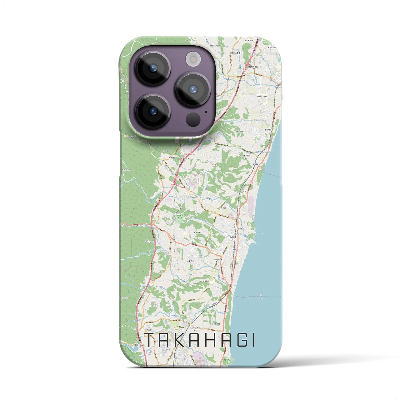 【高萩】地図柄iPhoneケース（バックカバータイプ・ナチュラル）iPhone 14 Pro 用