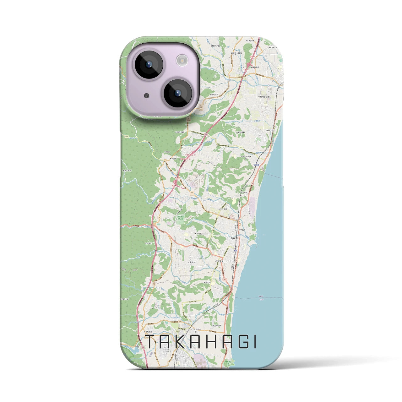 【高萩】地図柄iPhoneケース（バックカバータイプ・ナチュラル）iPhone 14 用