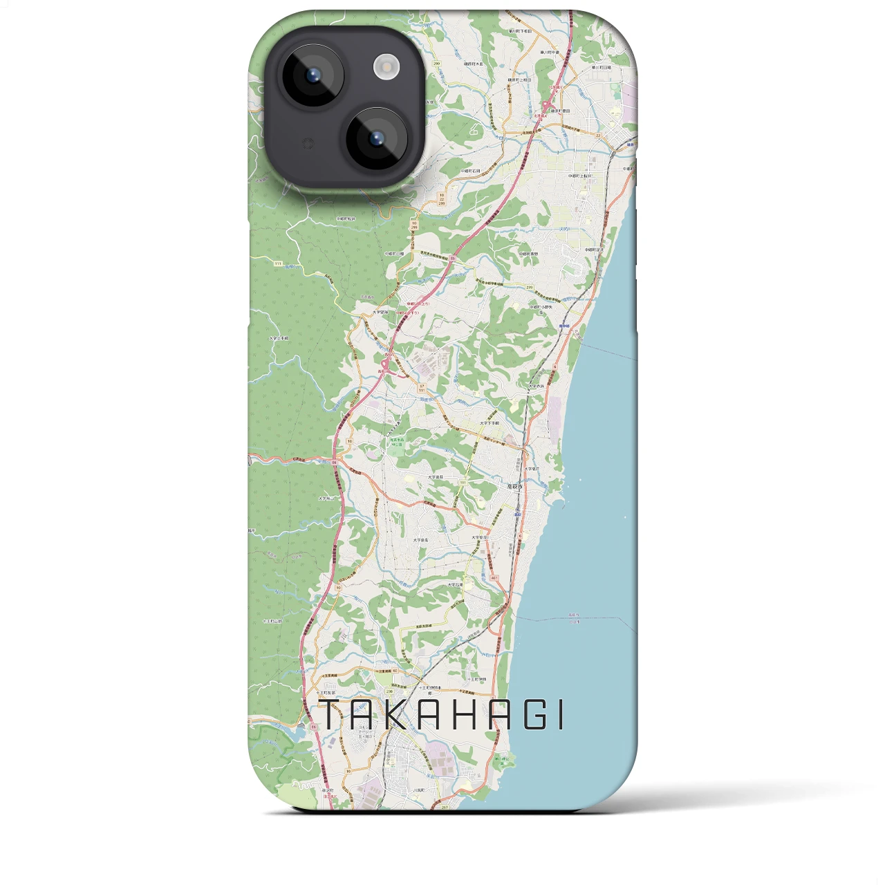 【高萩】地図柄iPhoneケース（バックカバータイプ・ナチュラル）iPhone 14 Plus 用