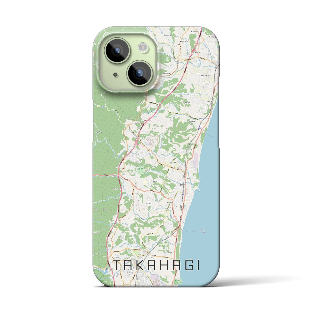 【高萩】地図柄iPhoneケース（バックカバータイプ・ナチュラル）iPhone 15 用