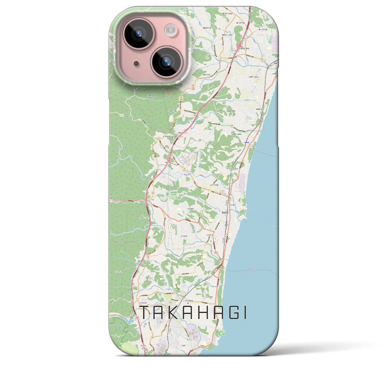 【高萩】地図柄iPhoneケース（バックカバータイプ・ナチュラル）iPhone 15 Plus 用