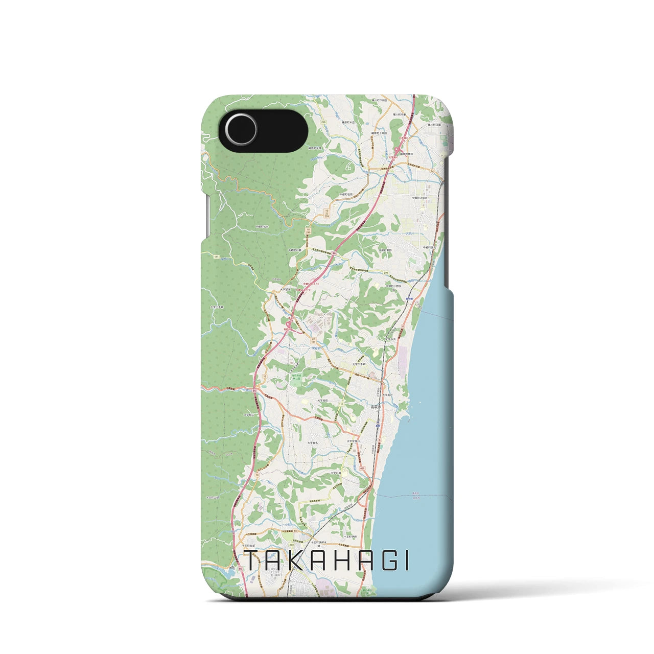 【高萩】地図柄iPhoneケース（バックカバータイプ・ナチュラル）iPhone SE（第3 / 第2世代） / 8 / 7 / 6s / 6 用