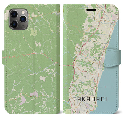 【高萩（茨城県）】地図柄iPhoneケース（手帳タイプ）ナチュラル・iPhone 11 Pro Max 用