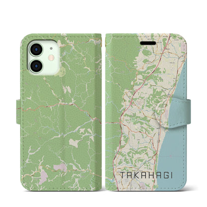 【高萩（茨城県）】地図柄iPhoneケース（手帳タイプ）ナチュラル・iPhone 12 mini 用