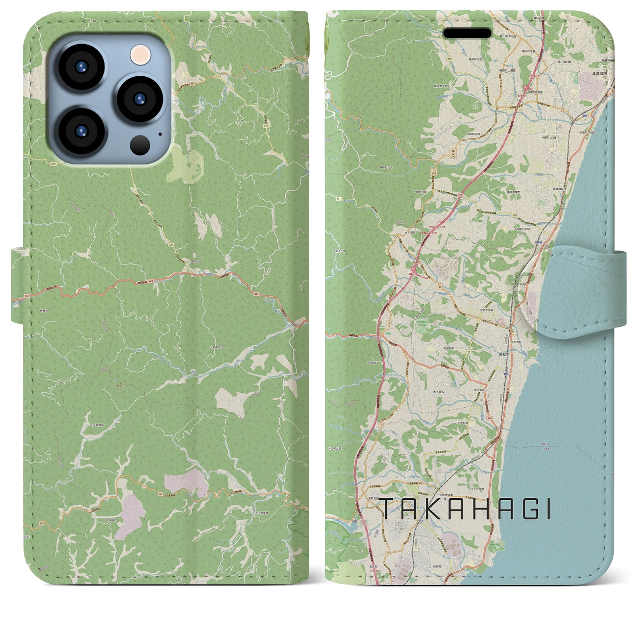 【高萩】地図柄iPhoneケース（手帳両面タイプ・ナチュラル）iPhone 13 Pro Max 用
