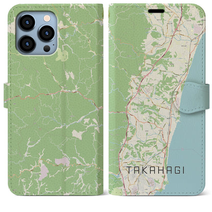 【高萩（茨城県）】地図柄iPhoneケース（手帳タイプ）ナチュラル・iPhone 13 Pro Max 用