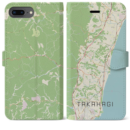 【高萩（茨城県）】地図柄iPhoneケース（手帳タイプ）ナチュラル・iPhone 8Plus /7Plus / 6sPlus / 6Plus 用