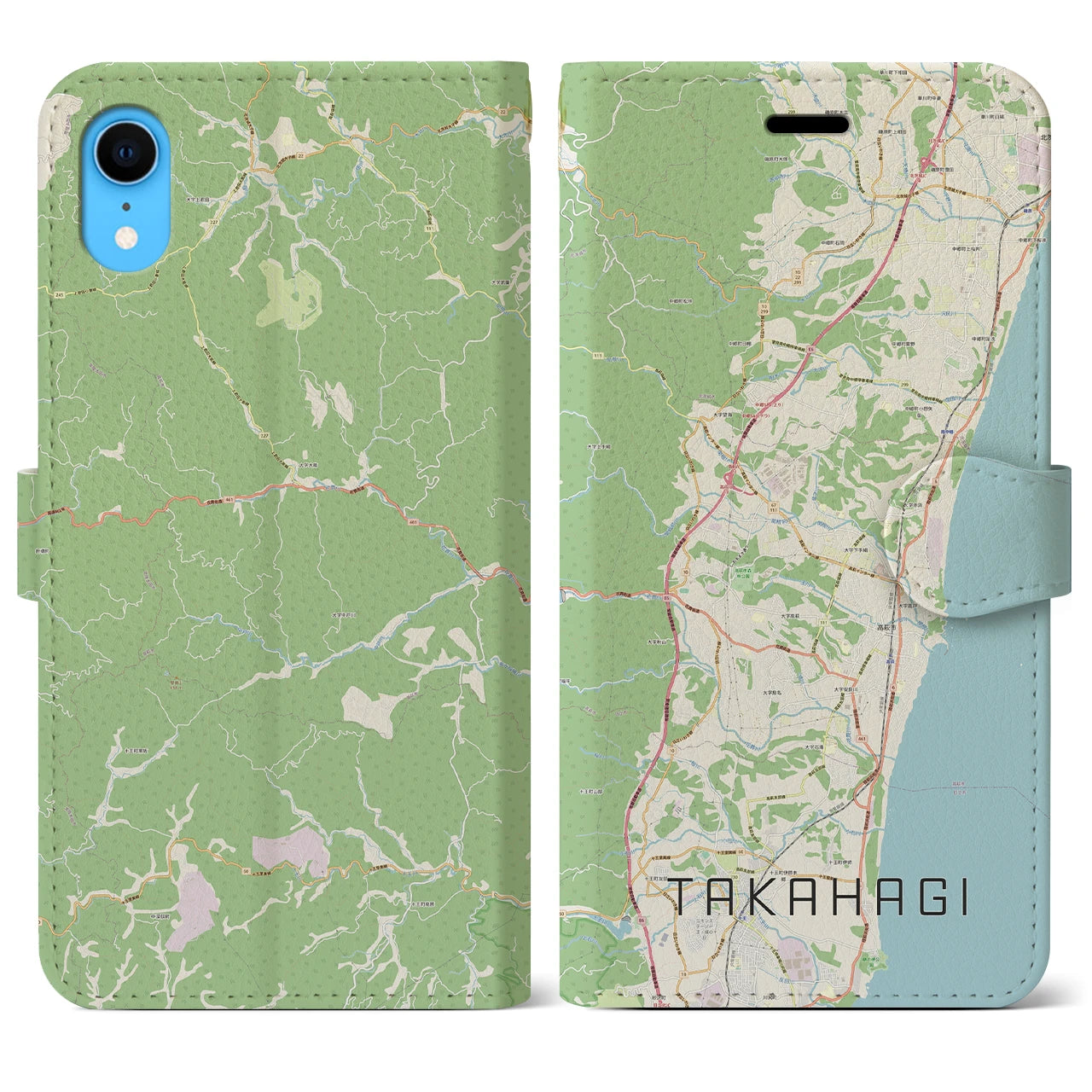 【高萩】地図柄iPhoneケース（手帳両面タイプ・ナチュラル）iPhone XR 用