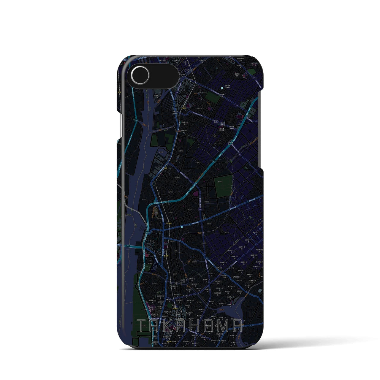 【高浜】地図柄iPhoneケース（バックカバータイプ・ブラック）iPhone SE（第3 / 第2世代） / 8 / 7 / 6s / 6 用