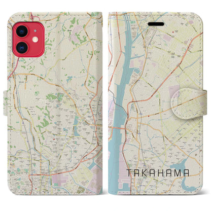【高浜（愛知県）】地図柄iPhoneケース（手帳タイプ）ナチュラル・iPhone 11 用