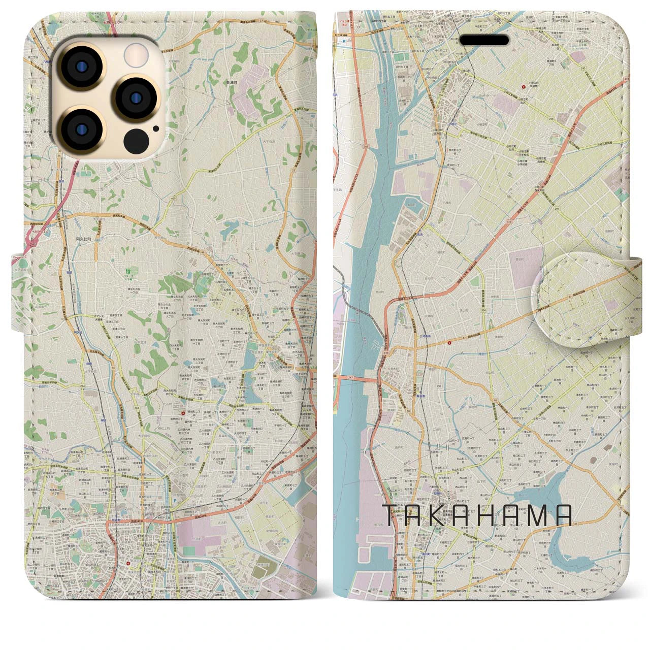 【高浜】地図柄iPhoneケース（手帳両面タイプ・ナチュラル）iPhone 12 Pro Max 用
