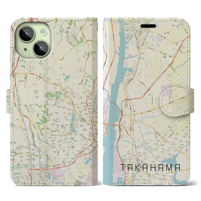 【高浜（愛知県）】地図柄iPhoneケース（手帳タイプ）ナチュラル・iPhone 15 用