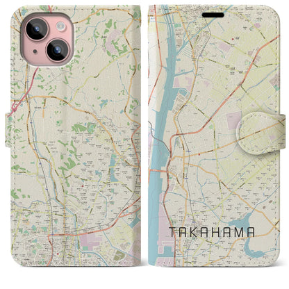【高浜（愛知県）】地図柄iPhoneケース（手帳タイプ）ナチュラル・iPhone 15 Plus 用