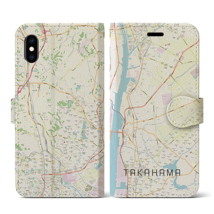 【高浜（愛知県）】地図柄iPhoneケース（手帳タイプ）ナチュラル・iPhone XS / X 用