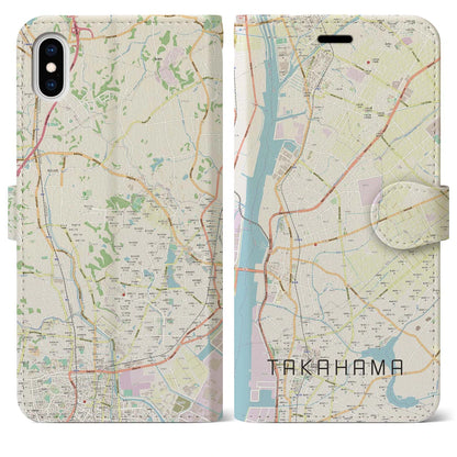 【高浜（愛知県）】地図柄iPhoneケース（手帳タイプ）ナチュラル・iPhone XS Max 用