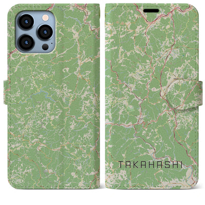 【高梁（岡山県）】地図柄iPhoneケース（手帳タイプ）ナチュラル・iPhone 13 Pro Max 用