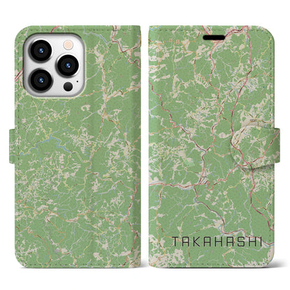 【高梁（岡山県）】地図柄iPhoneケース（手帳タイプ）ナチュラル・iPhone 13 Pro 用