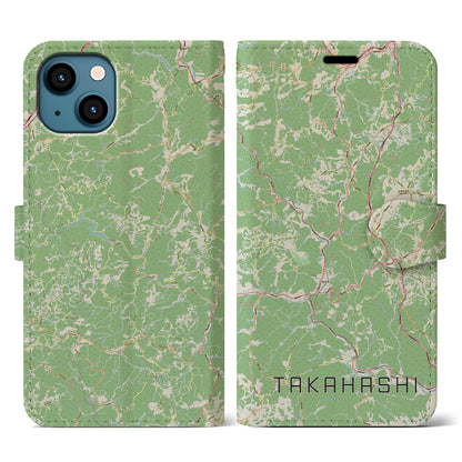 【高梁（岡山県）】地図柄iPhoneケース（手帳タイプ）ナチュラル・iPhone 13 用